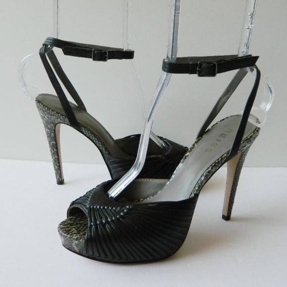 Reiss Snake Print Leather Platform Peep Toe - Picture 4 of 8